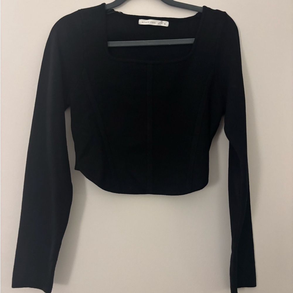 Altar'd State Black Long Sleeve Crop Top